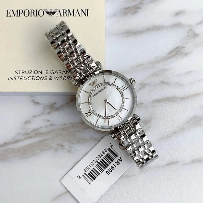 Emporio Armani Classic MOP Dial Silver-tone Ladies Watch- AR1908